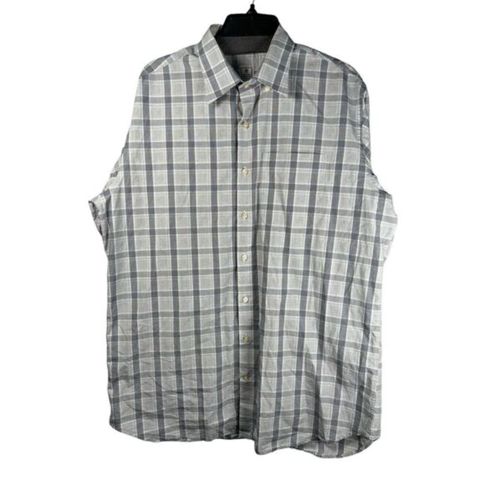 Peter Millar Long Sleeve Button‎ Shirt Large Gray Plaid Cotton Business
